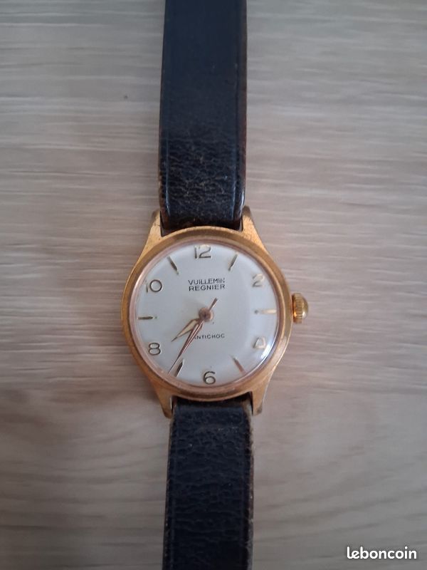 Montre Mécanique Vintage à Guichet Vuillemin Regnier - Boîtier Bronze, Cadran Marron - Révisée, Fonctionne