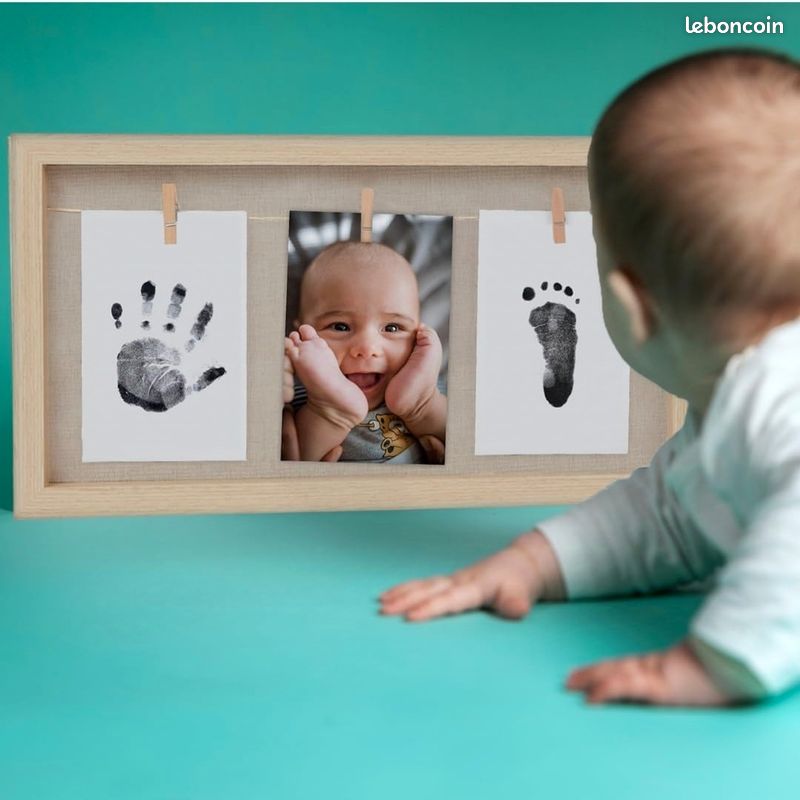 Kit d'empreintes de mains familiales, cadre souvenir artisanal en bois, ensemble cadeau sans fin, peintures non toxiques, feuilles transparentes (blanc