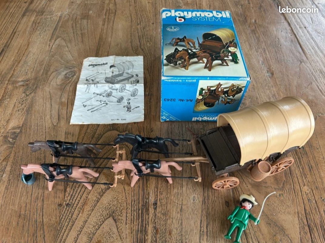 PLAYMOBIL Vintage Western – Chariot Bâché Double Attelage Set 3243 De 1976