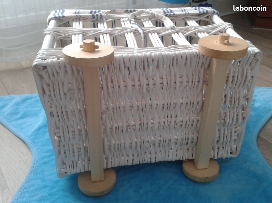Jlv : Chariot sur Roulettes Bois en Rotin Blanc et Tissu (image 6)