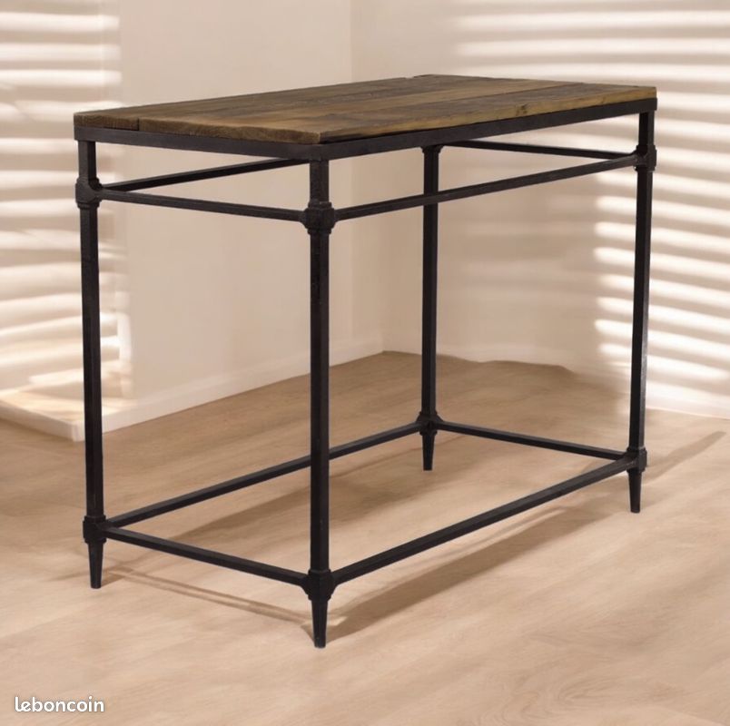 Table haute Industrielle dessus bois naturel - Decoduweb (image 1)