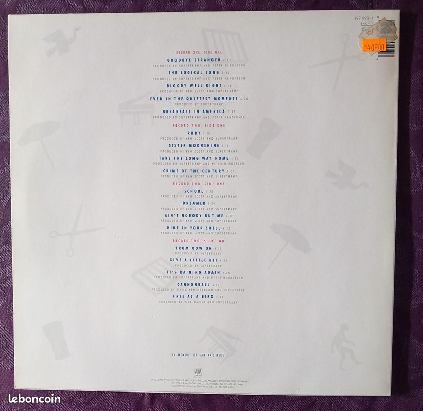 ♫ The Very Best Of Supertramp ♪ Album 2 Disques Vinyle 2 x LP ♫ 397 090-1 ♪ 18 Titres ♫ Superbe État ♫ (image 8)