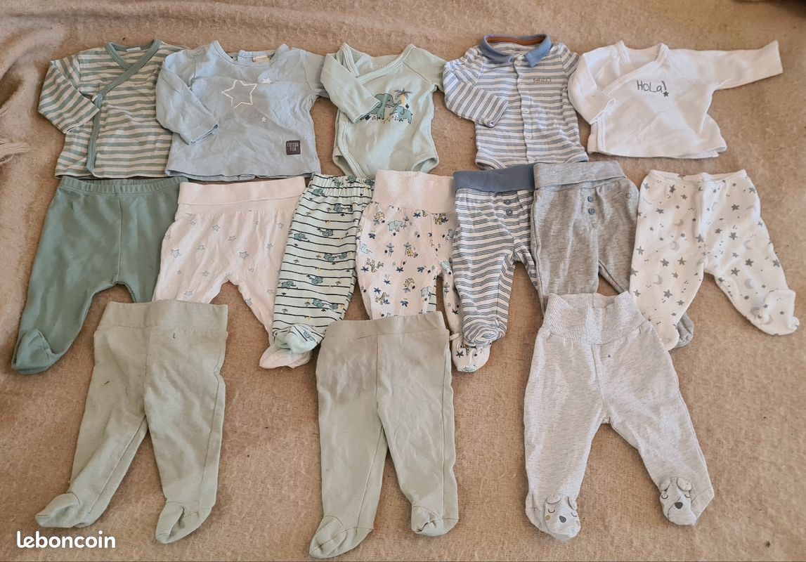 Lot 5 hauts de pyjamas + 10 bas de pyjamas 0mois (image 2)