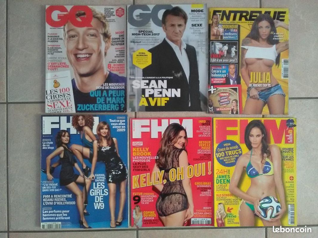 Lot de magazines masculins FHM, GQ ET ENTREVUE COMPLET SUPER ETAT -  Collection