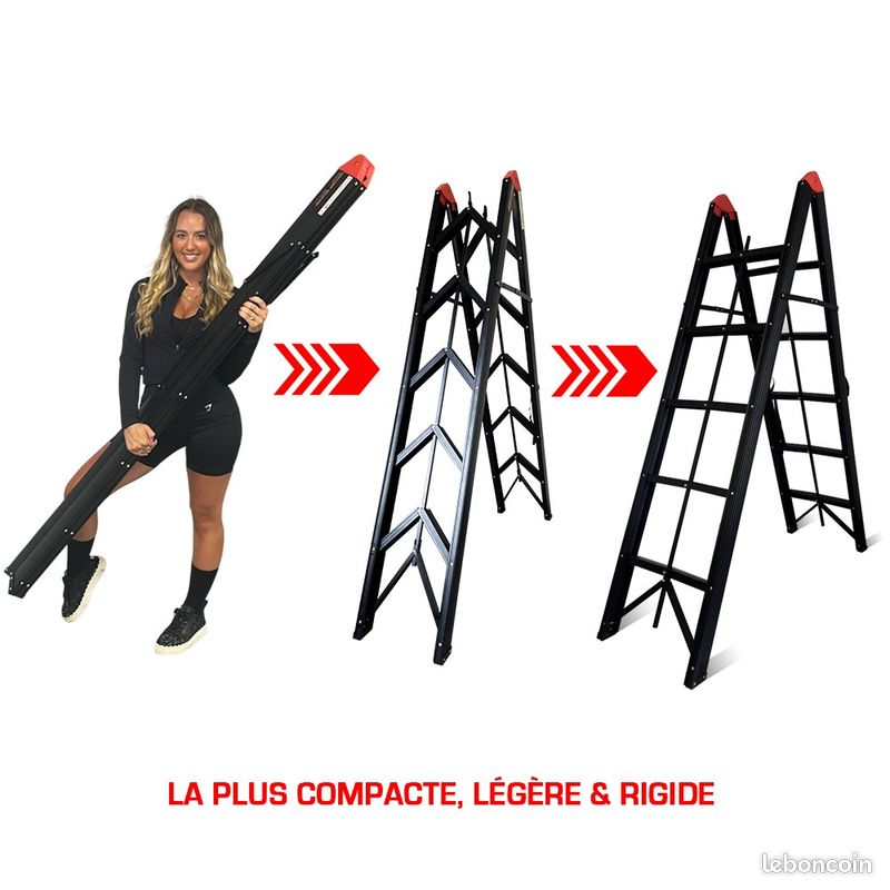 Escabeau pliant Woerther 1m80 ,nouvelle gamme révolutionnaire “ACCORDÉON” - La plus compacte et rigide du marché - garanti 5 ans - Échelle pliante, escabeau télescopique, échelle télescopique (image 2)