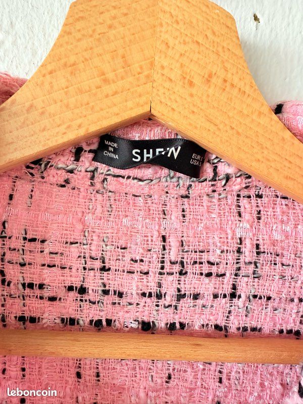 Surchemise veste rose carreaux tweed Shein Vêtements