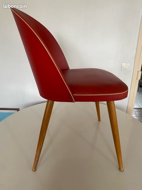 Chaise pieds compas vintage rouge grenas (image 2)