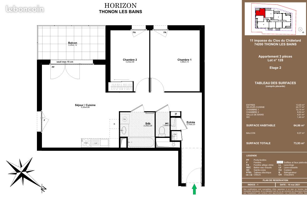 Appartement a louer thonon-les-bains - 3 pièce(s) - 64 m2 - Surfyn