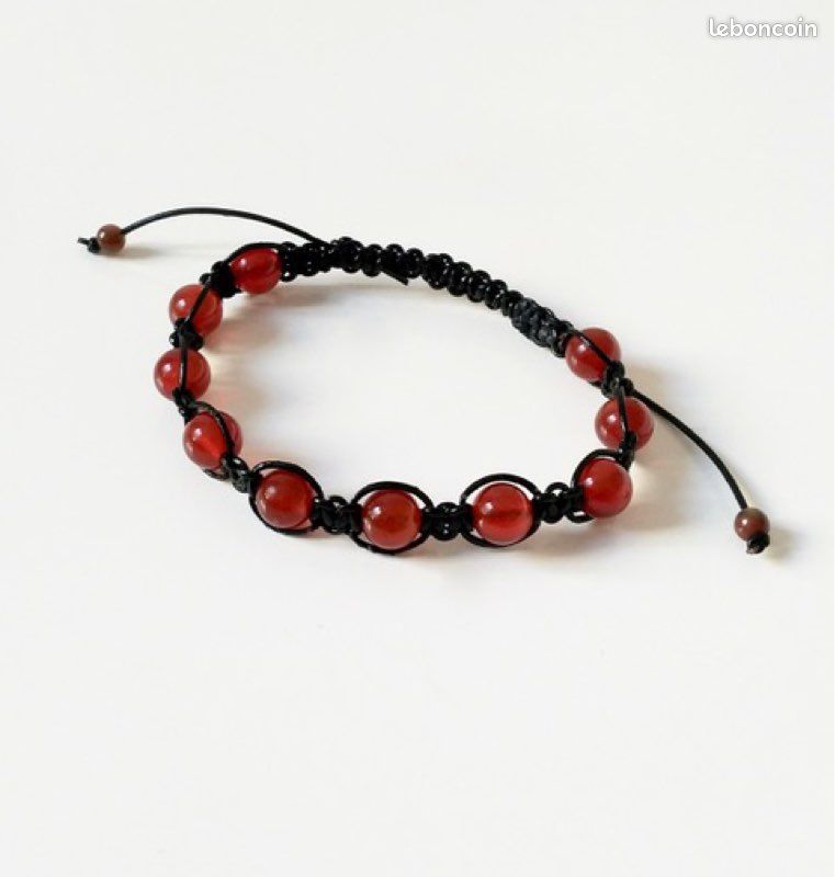 Bracelet Shamballa en cuir noir naturel et pierre semi-précieuse Cornaline (image 3)