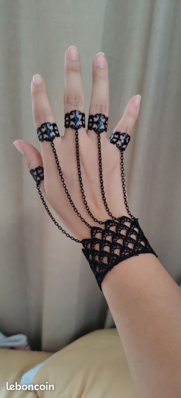 Bijou noir bague bracelet homme femme vintage gothic retro emo neuf (image 1)
