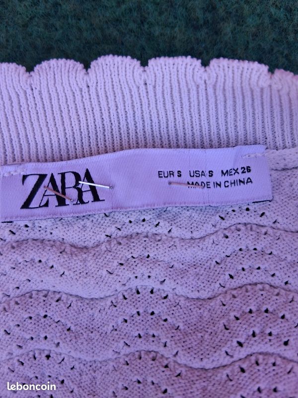 Boléro Zara Femme S - Cardigan court blanc ajouré vagues - Crop gilet boutonné - 39cm (image 5)