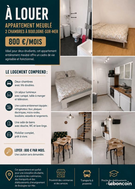 Maison 4 pièces 80 m² · à Boulogne-sur-Mer · 80 m² · 700 €/mois