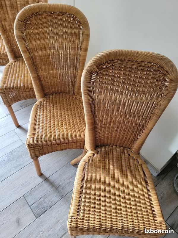 Lot de 4 chaises en rotin naturel tressé – Dossier haut – Style vintage (esprit colonial) (image 8)