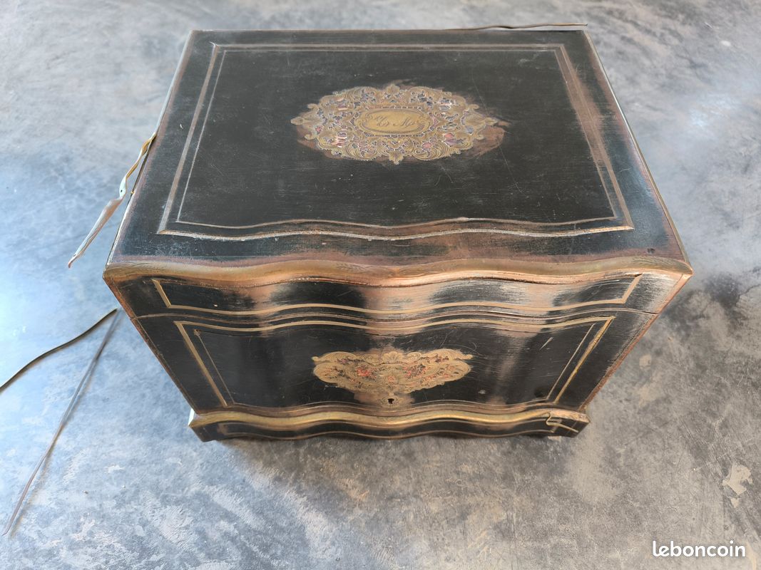 Cave A Liqueur Complète Napoléon III Marqueterie Boulle Coffret Xix Siecle