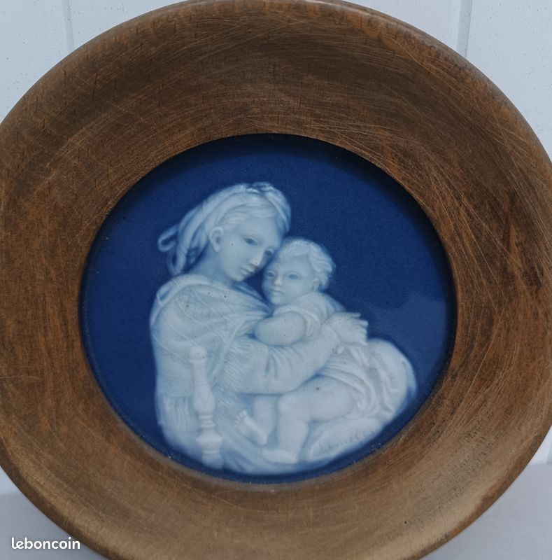 Cadre porcelaine de Limoges émaille bleu blanc - Vierge à l'Enfant (image 5)