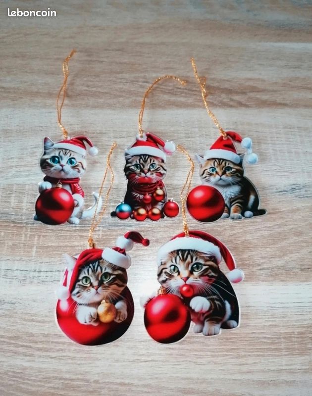 10 Articles Boule De Noel Chat,Decoration Noel Chat-Pendentifs En Acrylique-2D Décorations De Noël Pour Sapin,Objets De Décoration De Noël,pour Une Décoration Festive à Thème