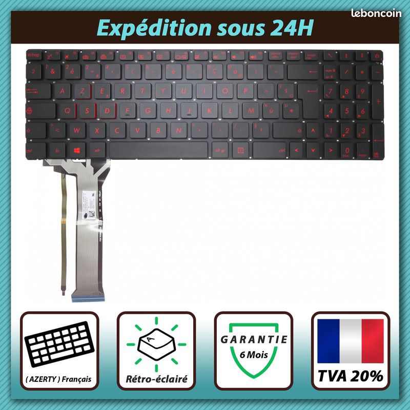 Clavier MSI AZERTY Français - Réf. CL-R-1191-G552VAZN - Noir - Rétroéclairé - Neuf Avec Fil