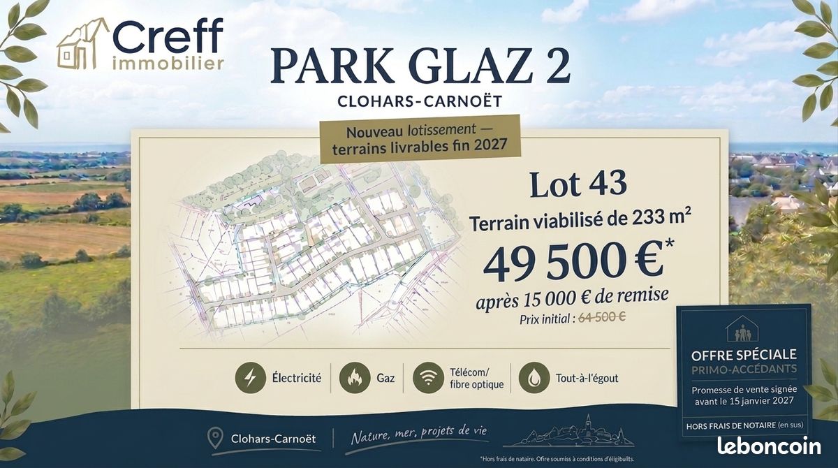 Terrain 233 m² · à Clohars-Carnoët · 233 m² · 49 500 €
