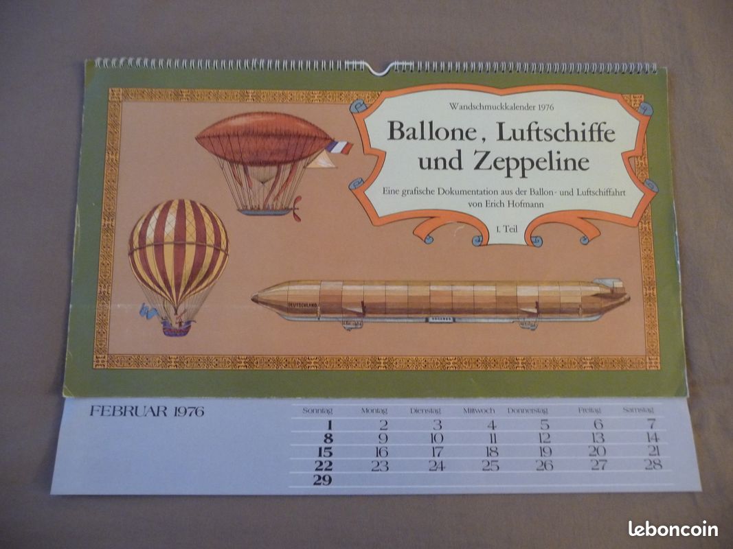 Calendrier rare I.Teil de 1976 ballons dIrigeables et mongolfieres avec photos allemandes (image 19)