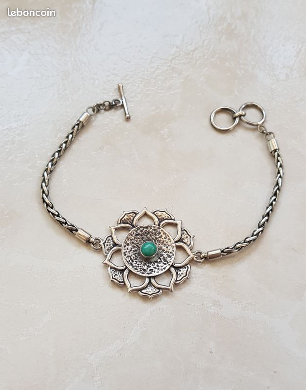 Bracelet Fleur de Lotus en argent et turquoise (image 2)