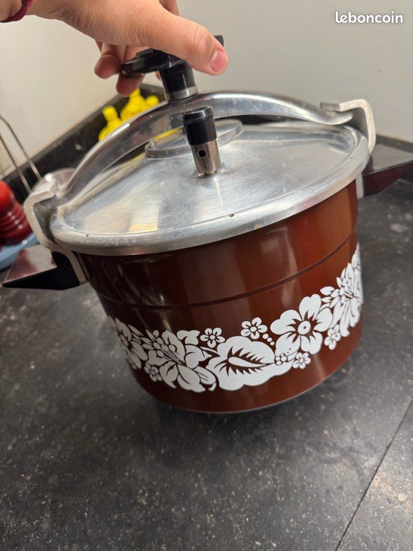 Cocotte Minute Seb 8L Vintage – Motif Floral Orange – Fonctionne Au Gaz