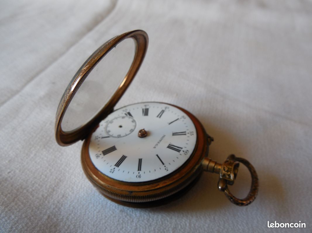 Montre Gousset Ancienne En Bronze Doré - Cadran émaillé - Mécanique - BALANCIER CASSÉ (1910s)