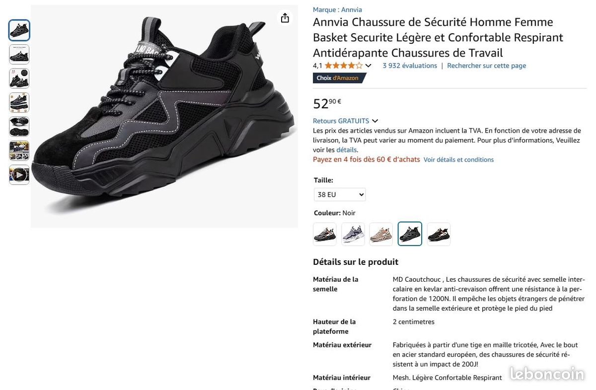 Chaussures Sécurité Annvia Homme Femme - Basket Antidérapante Légère Avec Coque Acier | Norme S1 S2 S3