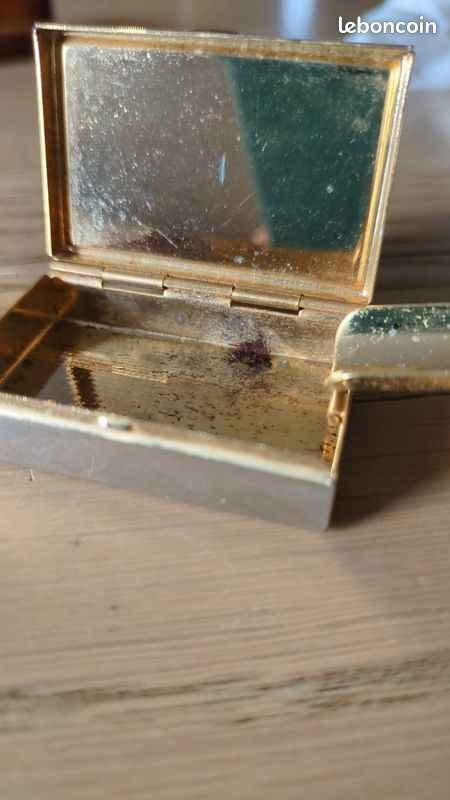 Cendrier de poche décor géométrique,bicolore,tipyque, style art déco,teinte ocre Ambre et vert foncé (image 2)
