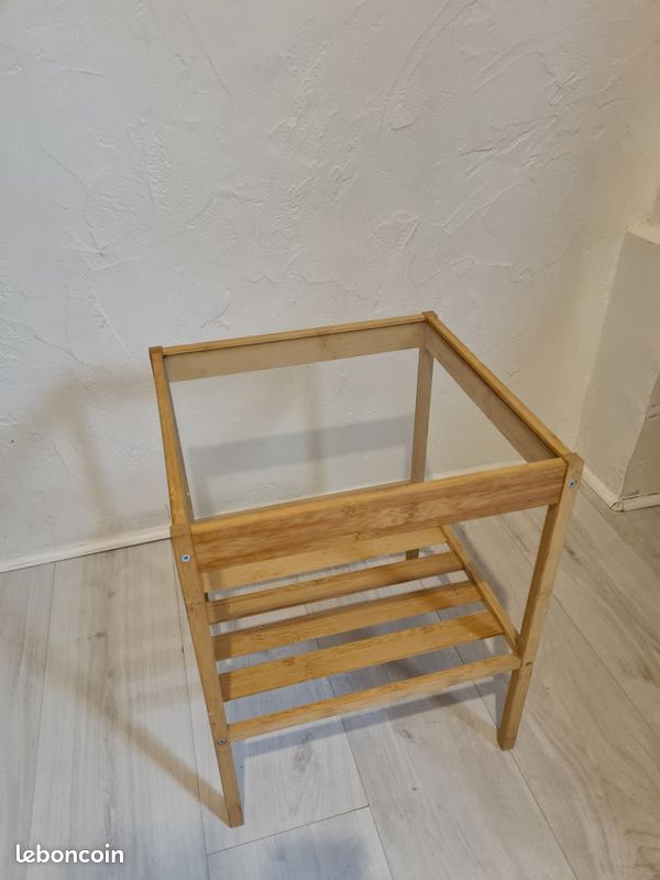 Petites tables carrées, plateau en verre/cadre en bois X2 (image 3)