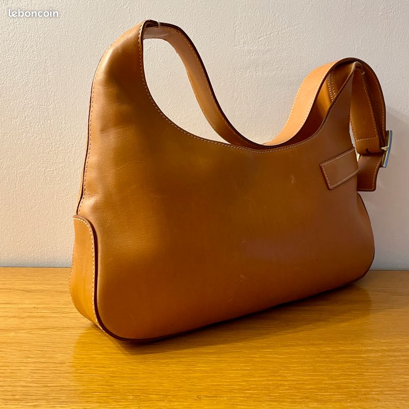 Rarissime Sac Hobo Salvatore Ferragamo Vintage 90s - Cuir Camel Tan & Fermoir Gancini Structuré (image 6)