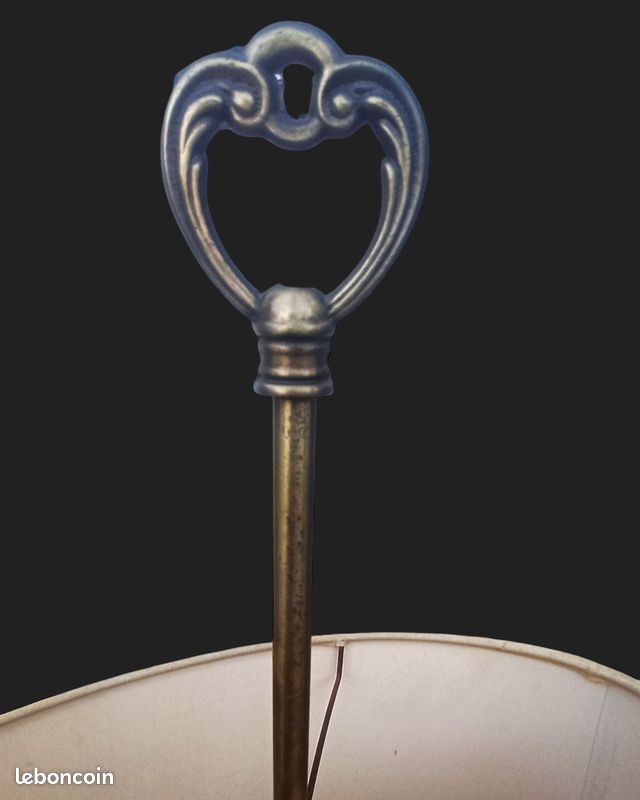 Ancienne et très belle lampe bouillotte Vintage Vacman France laiton & bois tourné 76 cm (image 5)