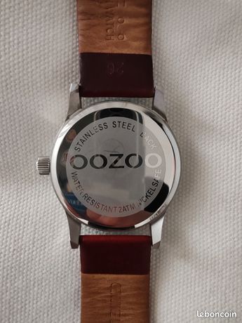 Montre Chronographe Oozoo - Bracelet Cuir Véritable Marron - Étanche - Occasion Pour Homme