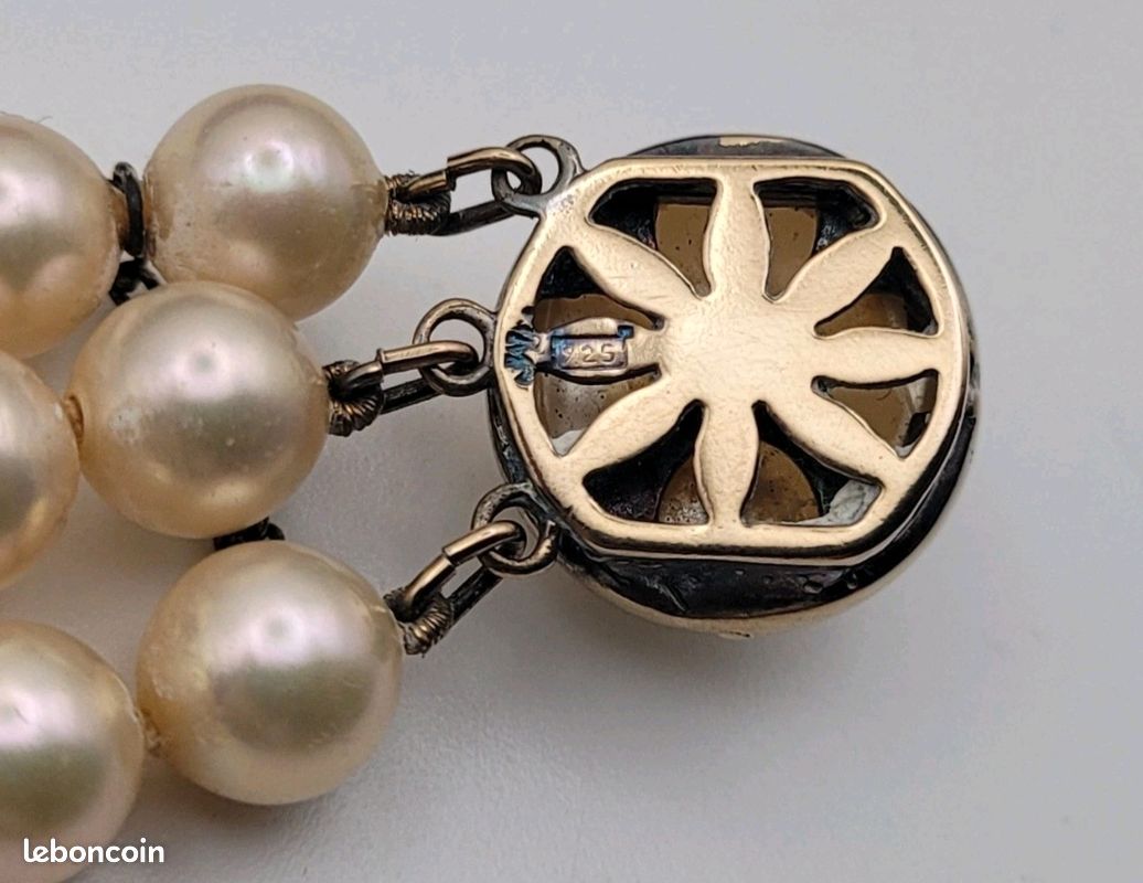 Bracelet Perles De Majorque Gris Et Blanc Nacré - Bijou Vintage, Modèle 5155, Occasion Parfait état