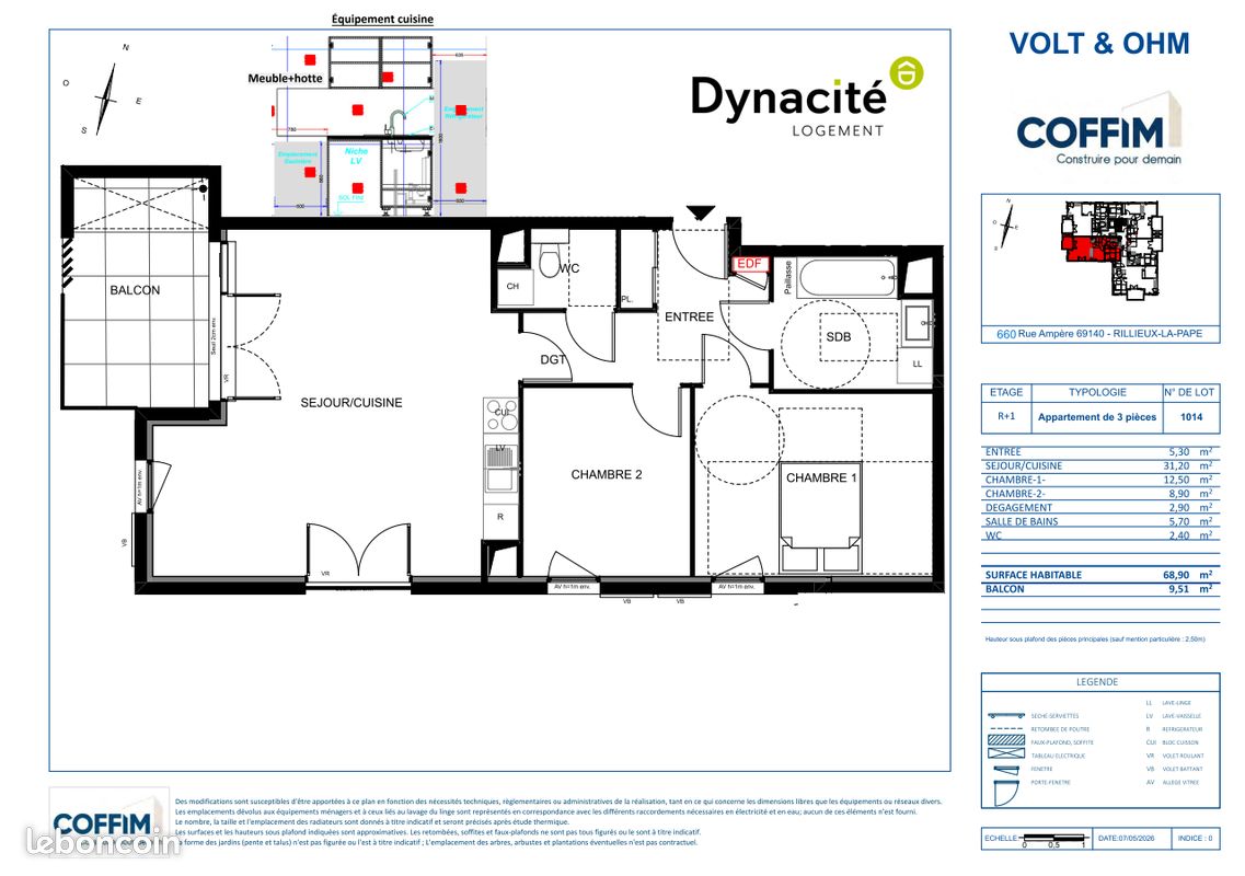 Appartement 3 pièces 68 m² · à Rillieux-la-Pape · 68 m² · 1 034 €/mois