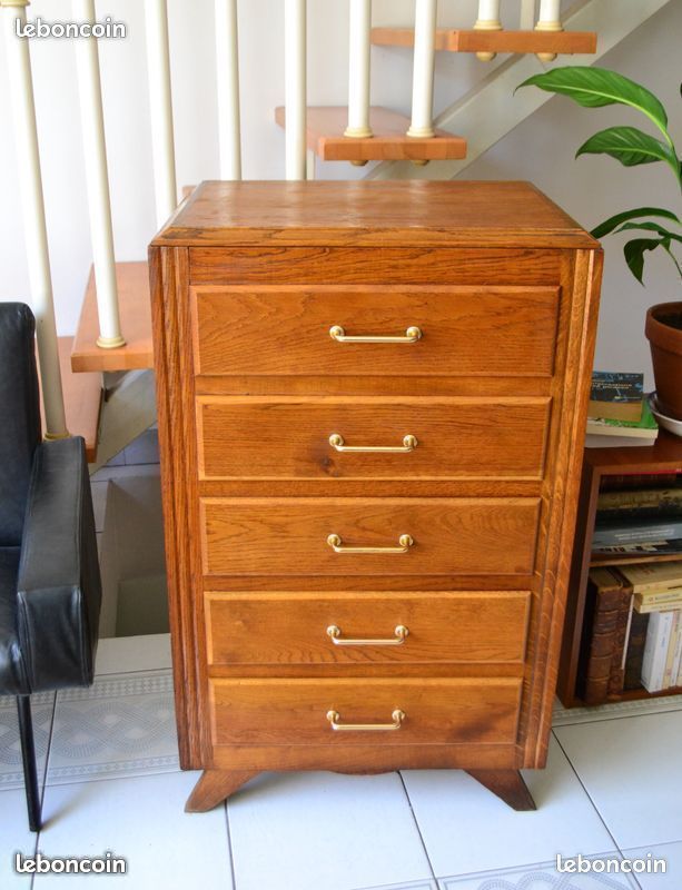 Chiffonnier vintage commode pied compas 60s chêne (image 6)