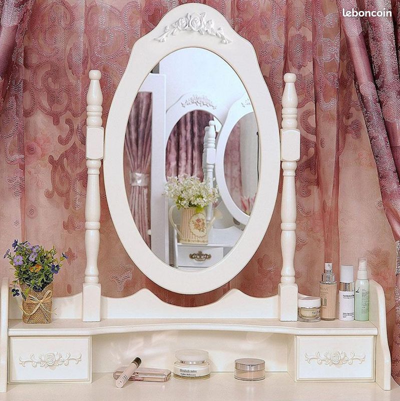 Coiffeuse avec Miroir de Maquillage avec Tabouret Commode 4 tiroirs (image 5)