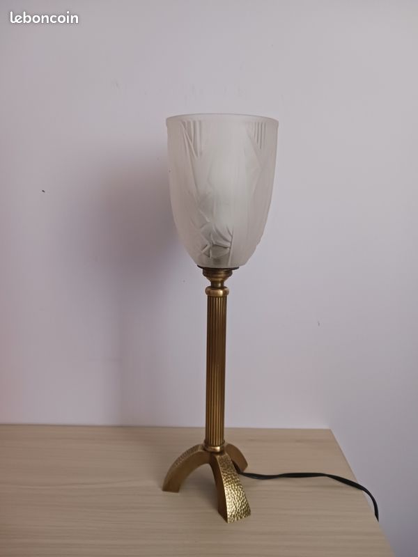 Lampe ArtDeco en laiton/abat-jour en pâte de verre (image 1)