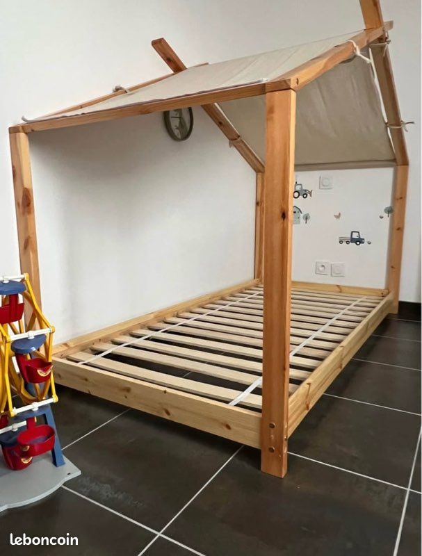 Lit cabane enfant avec tente (image 2)