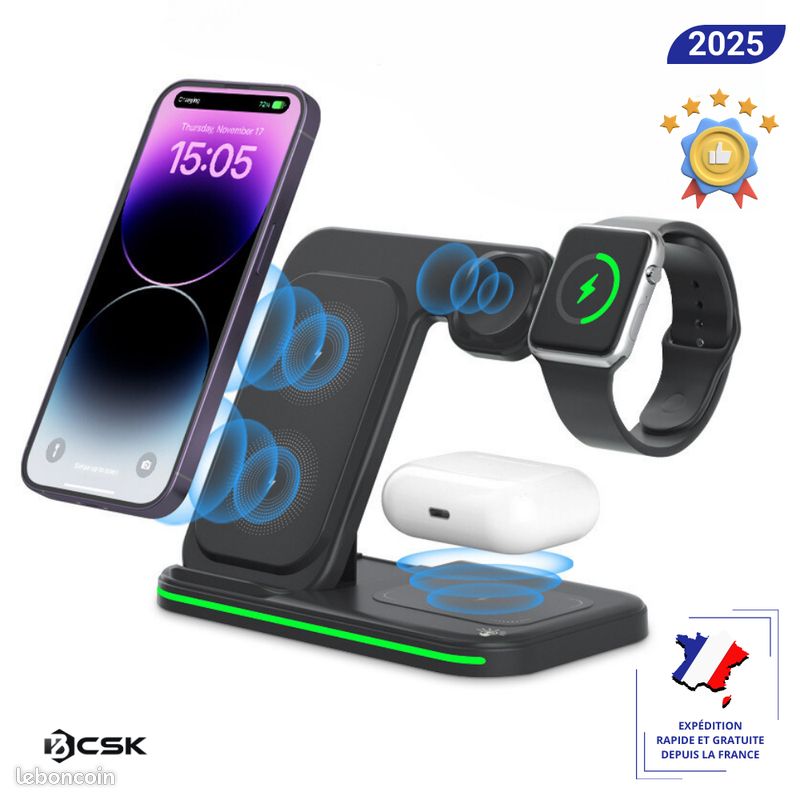 Chargeur induction en 15W Chargeur sans fil rapide, station