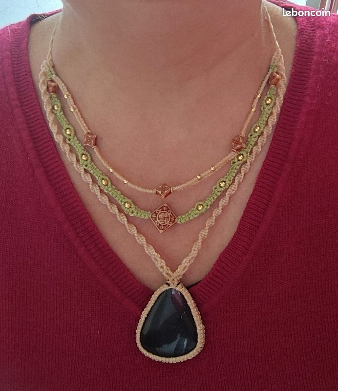 Collier Jade en micro macramé (image 1)