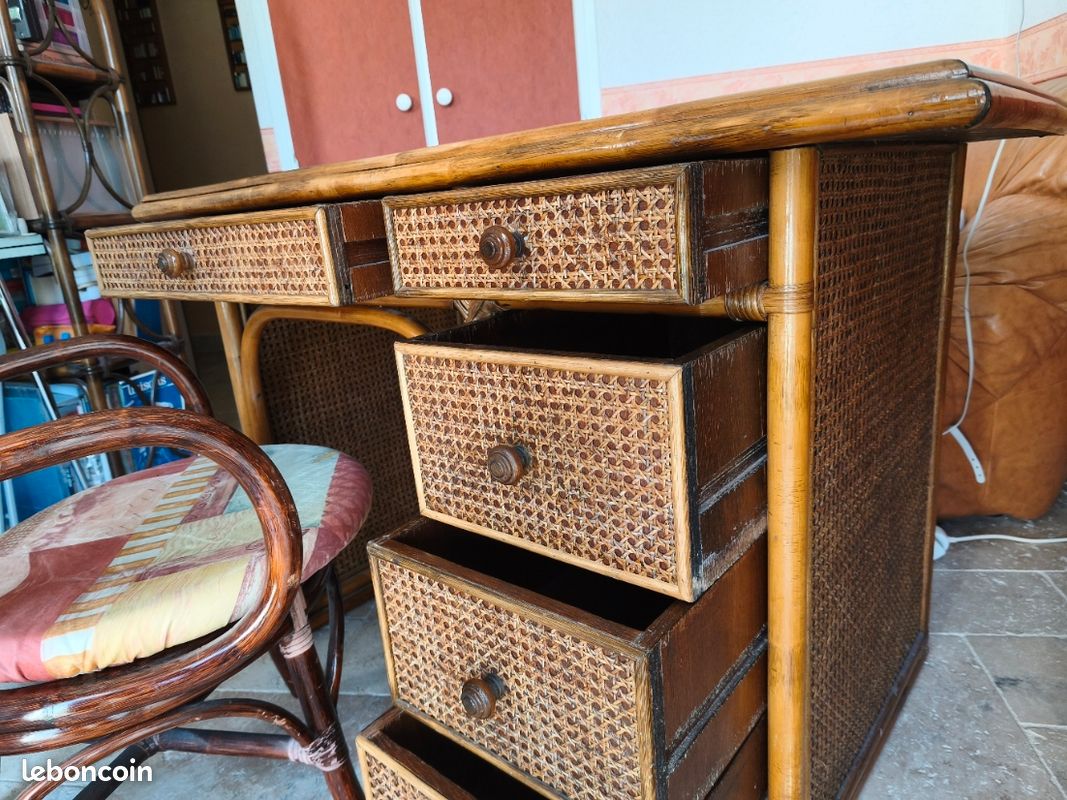 Bureau et Chaise "Vintage" bambou et rotin (image 3)
