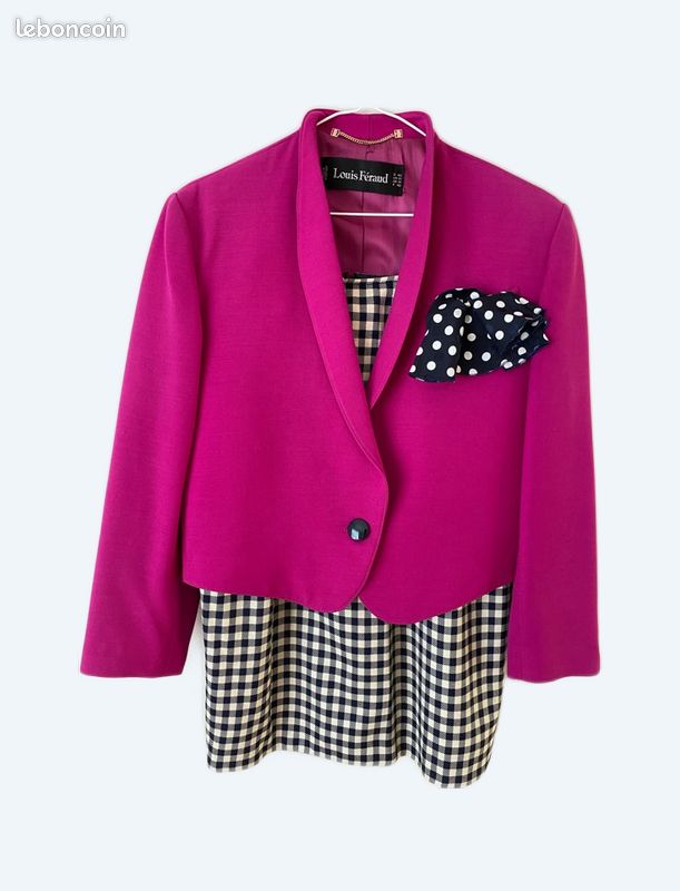 Veste Féraud Taille 42 - Laine Vierge 100%, Couleur Gris Et Marron, Occasion Très Bon état