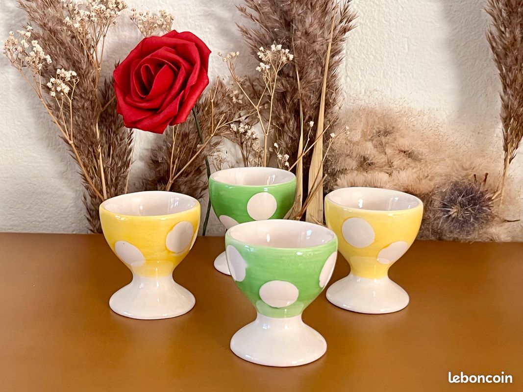 Lot De 4 Coquetiers En Céramique Gris Marbré - Diamètre 5 Cm, Antidérapant, Lave-vaisselle