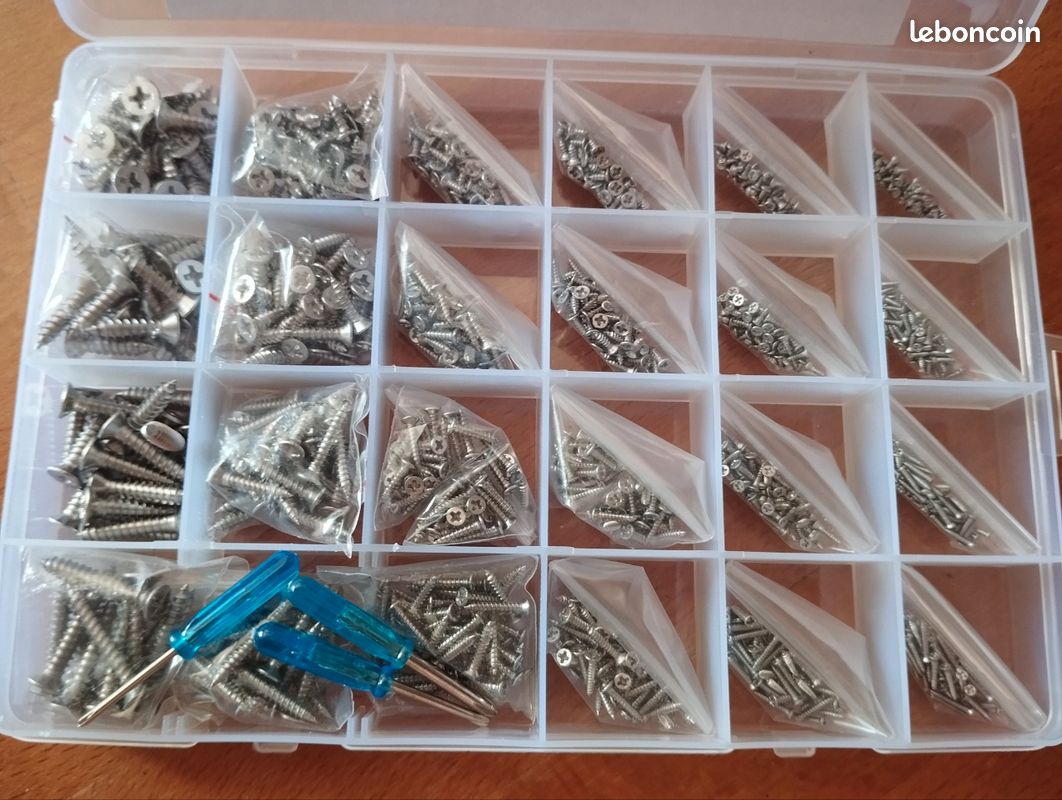 Grande boîte de vis inox 304 (1,010 pièces) + tournevis – idéale bricolage (image 1)