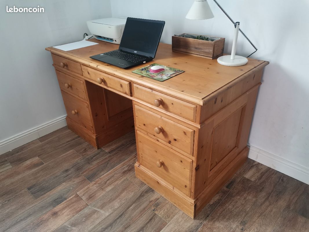 Bureau de ministre pin massif teinté miel (image 3)