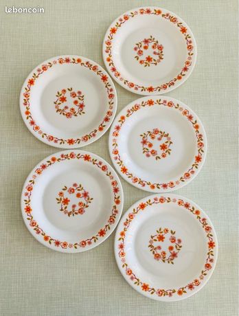 LOT DE 6 Assiettes A Dessert Arcopal Scania Fleurs Orange Annees 70 EUR