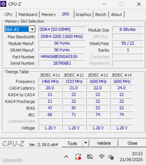 Lot RAM DDR4 Sodimm 16go 3200MHz [2×8go] (image 3)