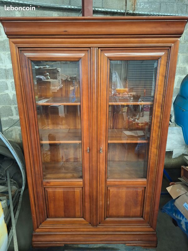 French Bookcase or Bibliothèque Louis Philippe Washed Oak Original Glass at