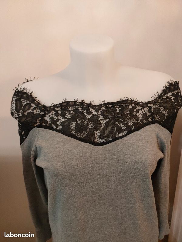 Robe-Pull Grise / Sweaterdress - dentelles noires noires - S / 36 - Only Store (Zalando) (image 4)
