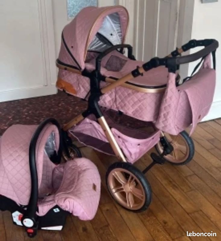 Poussette 3 en 1 rose neuve (image 1)